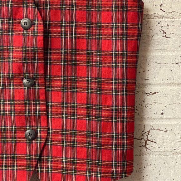 Dark Academia School Girl 90's Vintage Red Plaid Button Up Vest - Picture 3 of 8
